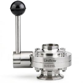 Hygienic Butterfly valve with Tri-clamp end and butt welding end