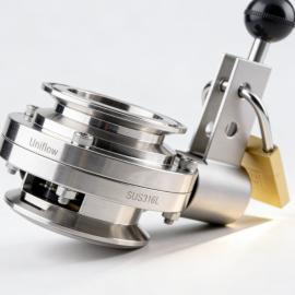 Tri-clamp butterfly valve with locking device