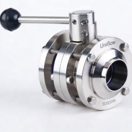 Hygienic 3 piece body Butterfly valve - intermediate flange